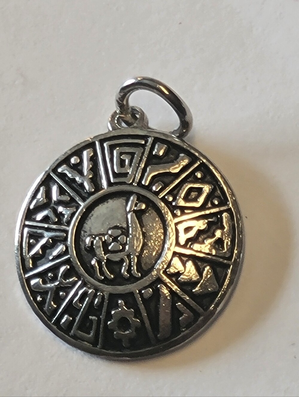 Vintage Peruvian 925 Sterling Silver Inca Calendar Llama Pendant Charm 1"